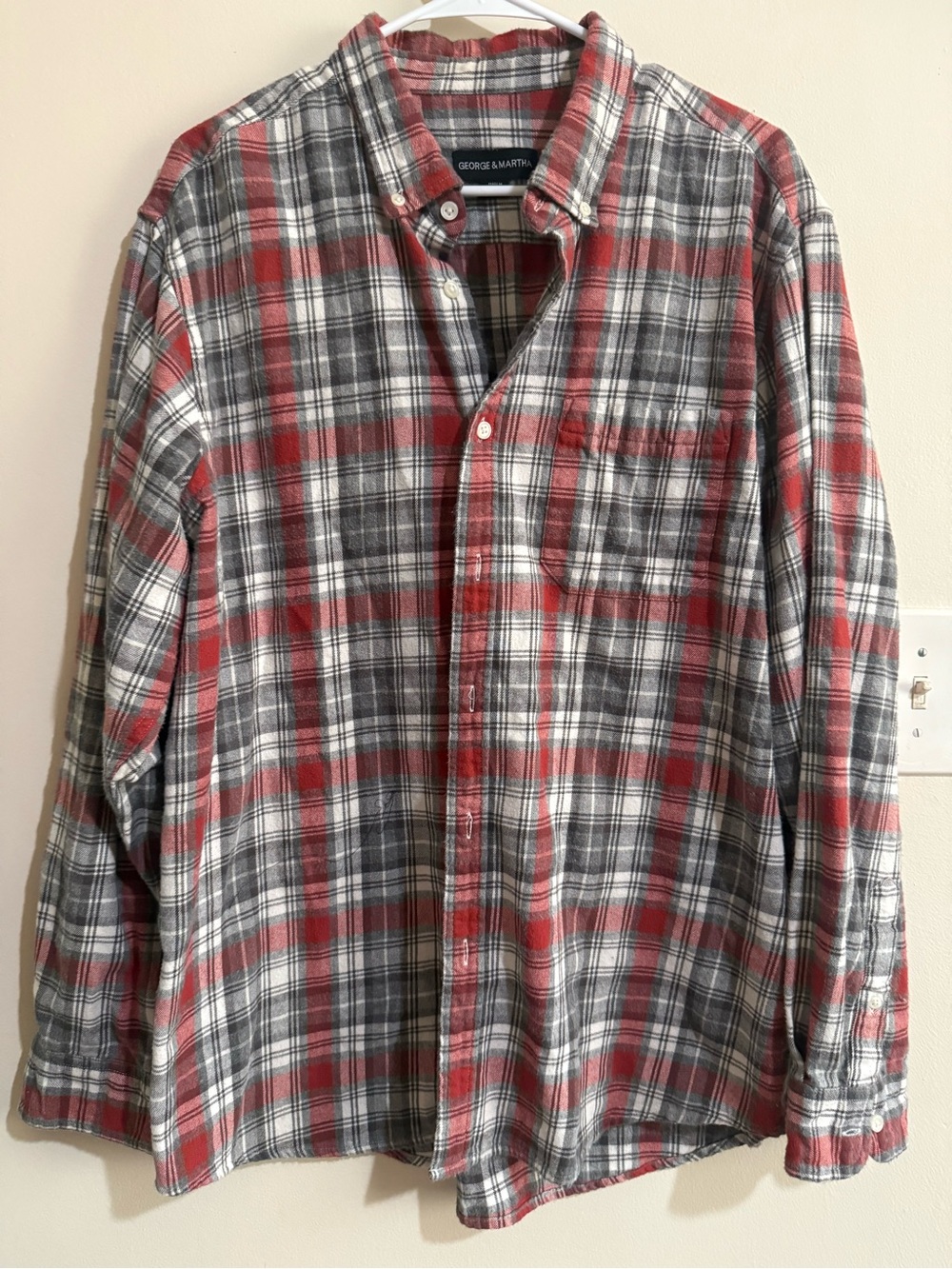 Red and Gray Plaid Button-Down Shirt - Men's Casual